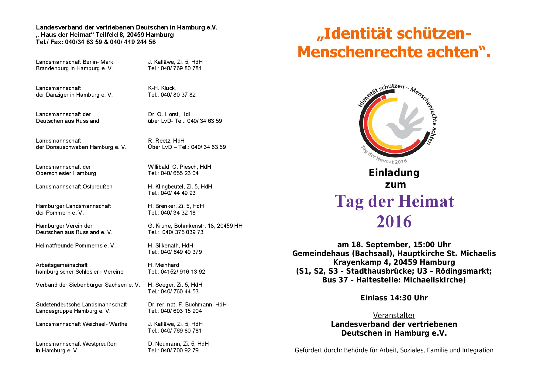 Einladung zum Tag der Heimat am 18.9.2016